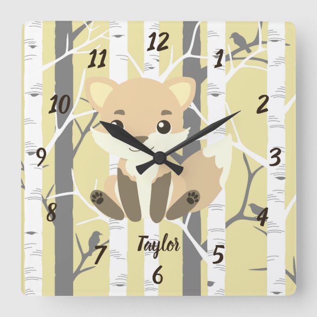 Cute Fox in a Woodland Setting Square Wall Clock (Front)