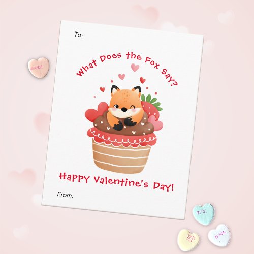 Cute Fox in Cupcake Custom Kids Valentines Day Holiday Card