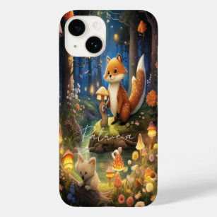 Cute Fox in Forest Fairy Tail Mushroom Warm Light Case-Mate iPhone 14 Case