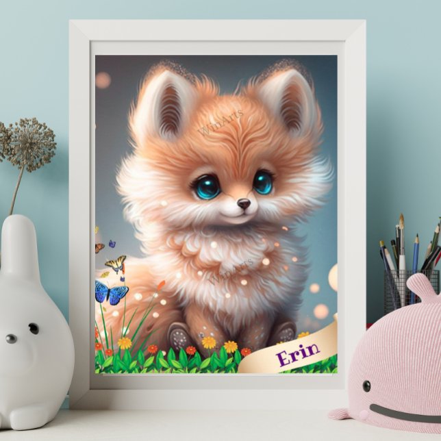 Cute Fox in Garden of Flowers Personalized Art  Poster (Creator Uploaded)