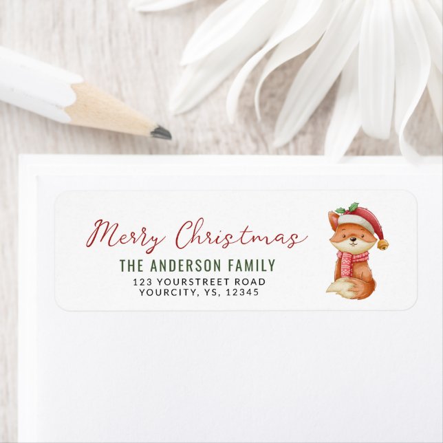Cute fox in santa hat Merry Christmas Label (Insitu)