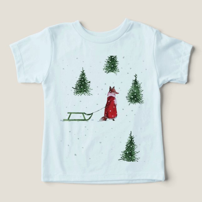 Cute Fox in Snowy Winter Forest Toddler T-shirt (Design Front)