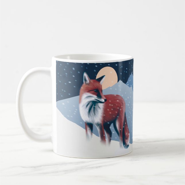 Cute Fox In The Winter Snow Illustration Coffee Mug (Left)
