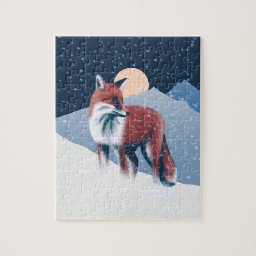 Cute Fox In The Winter Snow Illustration Jigsaw Puzzle