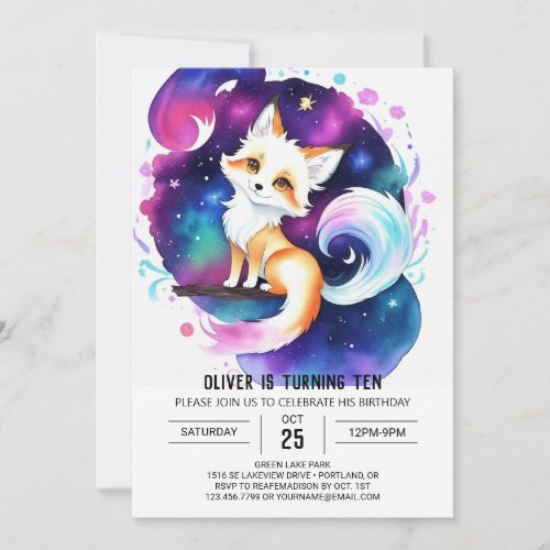 Cute Fox in the Woods Birthday Invitation