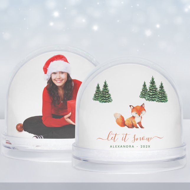 Cute Fox in Winter Woodland Photo Script Let It Snow Globe (Creator Uploaded)