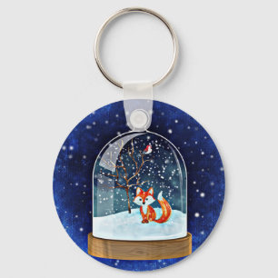 Cute fox inside a snow globe keychain