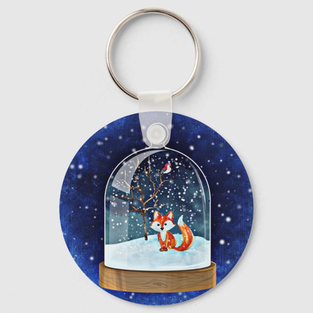 Cute fox inside a snow globe keychain (Front)