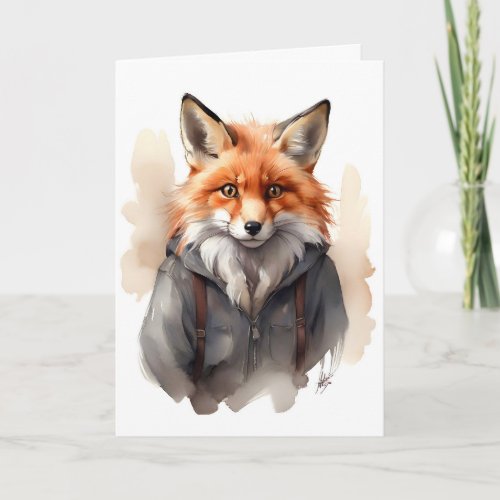 Cute Fox Jacket Nursery Portrait Faux Canvas Print Card