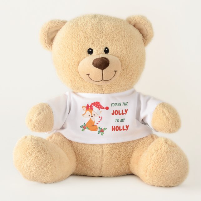 Cute Fox Jolly Holly Love Christmas Teddy Bear (Front)