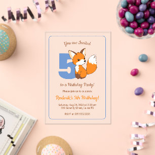 Cute Fox Kids 5th Birthday Acrylic Invitations