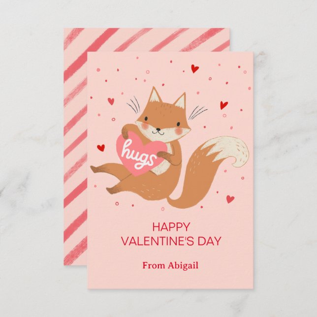 Cute Fox Kids Classroom Valentine Note Card (Front/Back)