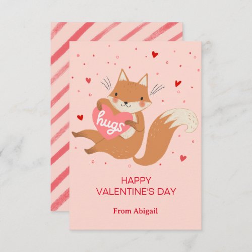Cute Fox Kids Classroom Valentine Note Card