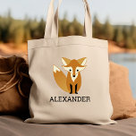 Cute Fox Kids' Personalized Tote Bag<br><div class="desc">This kids' tote bag for animal lovers features a cute fox illustration. Personalize it with your child's name in black letters. Makes a great book bag for boys or girls!</div>
