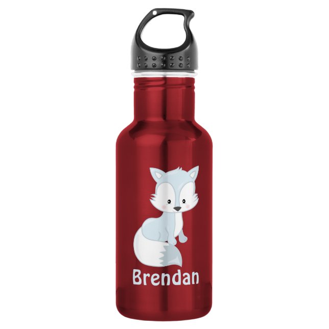 Cute Fox Kids Personalized Water Bottle (Front)
