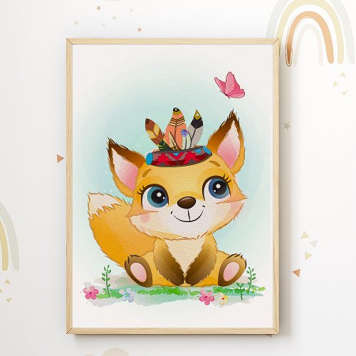 Cute Fox Kids Room Poster Animal Nursery Print