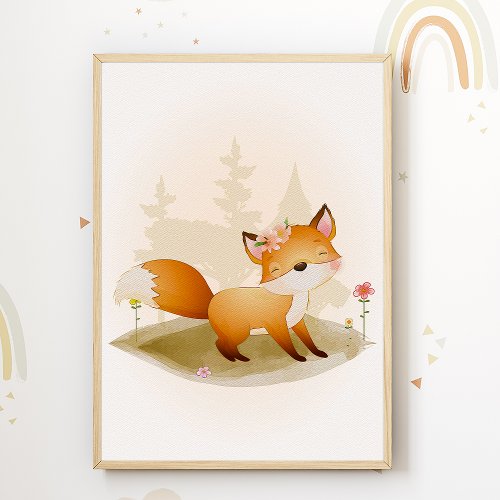 Cute Fox Kids Room Poster Animal Nursery Print