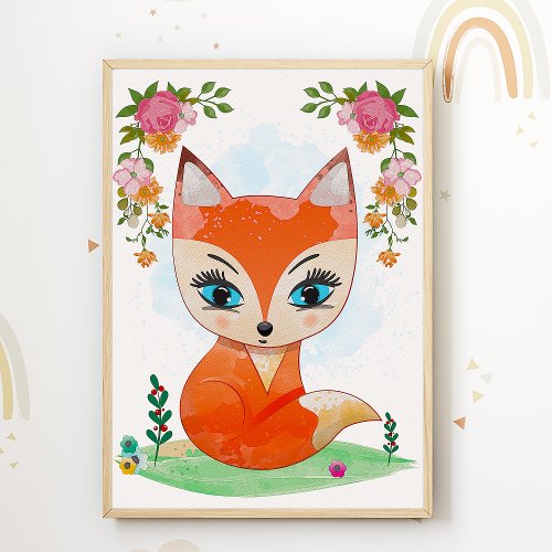 Cute Fox Kids Room Poster Animal Nursery Print