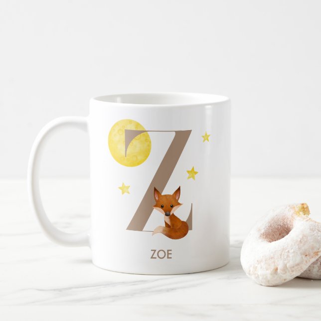 Cute Fox Letter Z Monogram Custom Name Kids Mug (With Donut)