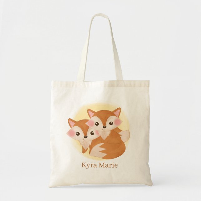 cute fox lovers add name Tote Bag  (Front)