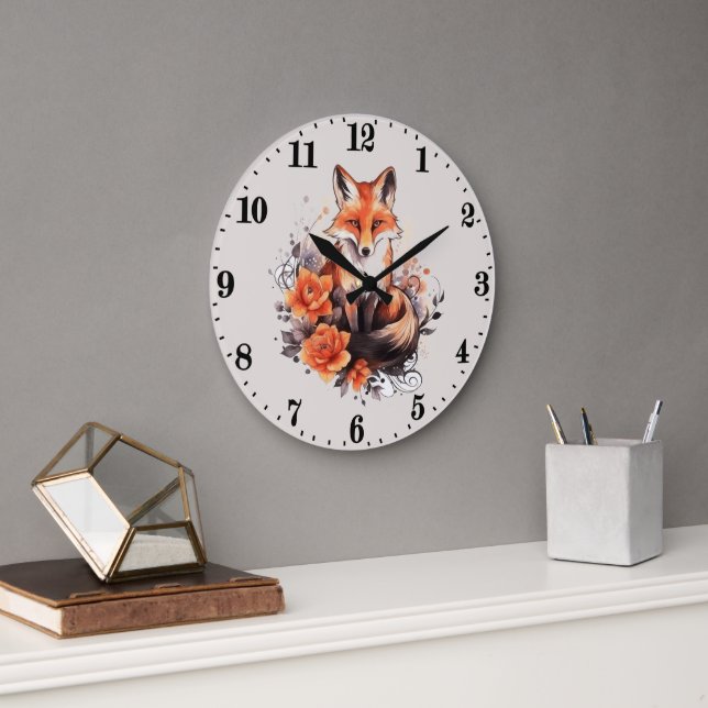 cute fox lovers add text Large Clock  (Office)