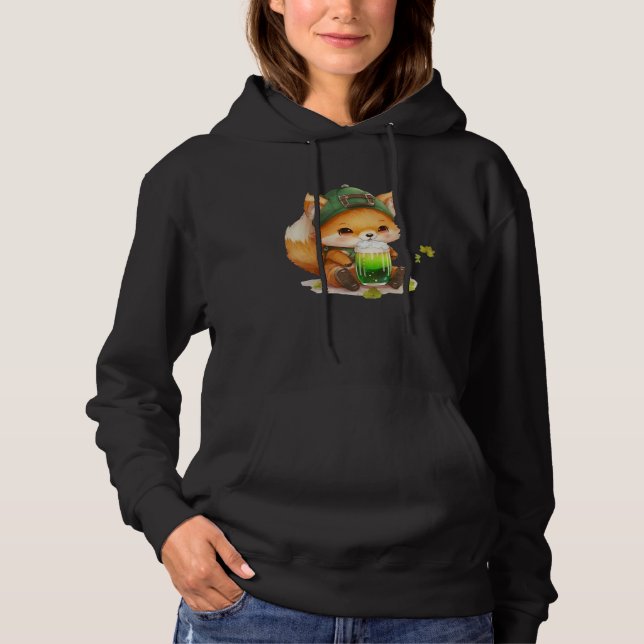 Cute Fox Loves Beer St Patrick s Day Fox Hoodie (Front)