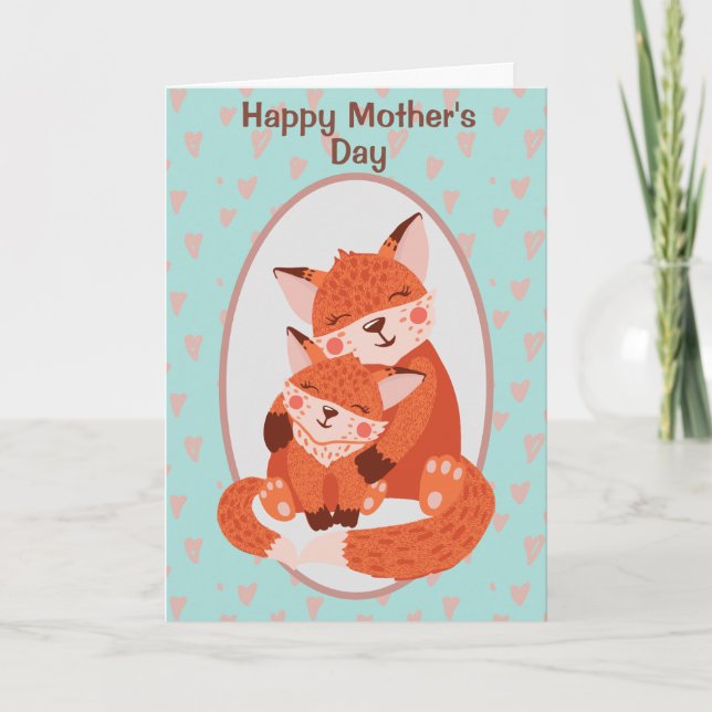 Cute Fox Mama and Baby Mother's Day Card (Front)