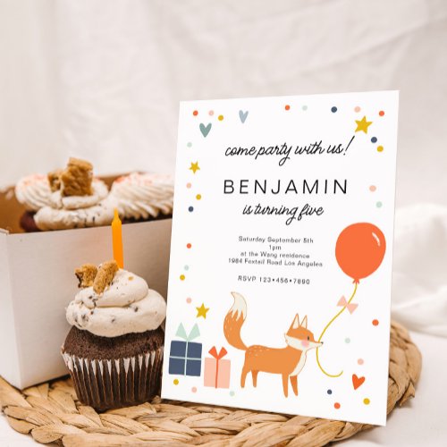 Cute Fox Modern Childrens Birthday invitation