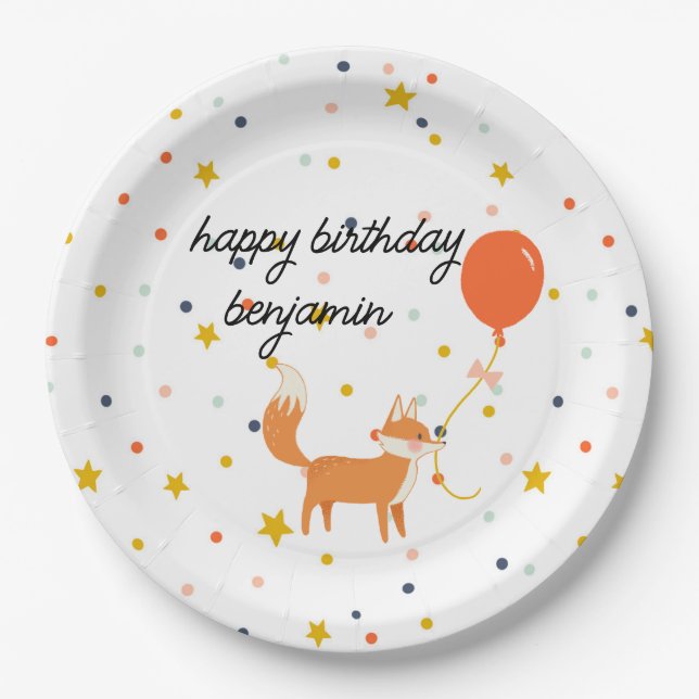 Cute Fox Modern Children's Party Paper Plates (Front)