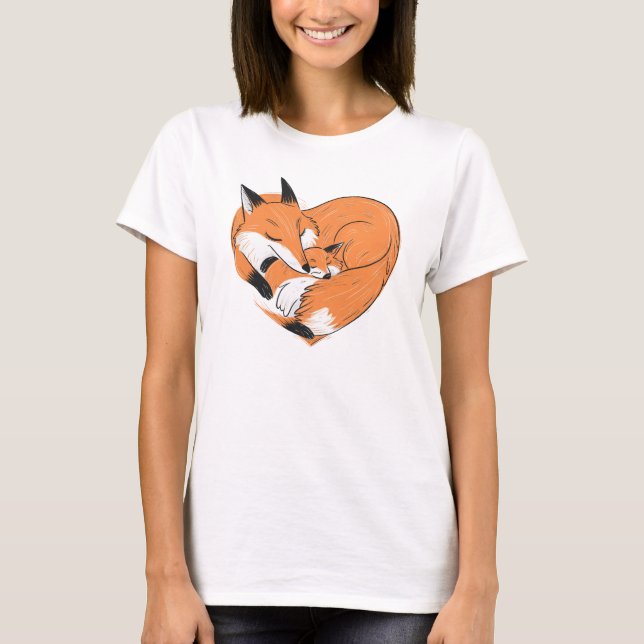 Cute Fox Mom Love Baby Heart T-Shirt (Front)