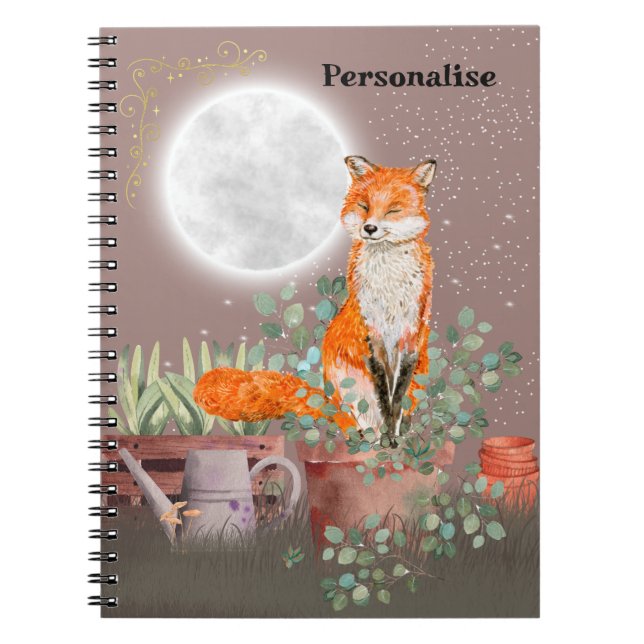 Cute Fox Moon Eucalyptus Journal Notebook (Front)