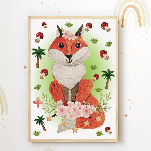 Cute Fox Nursery Print Kids Room Poster