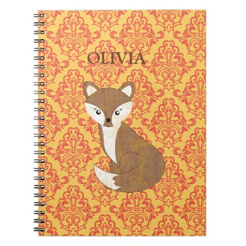 Cute Fox  on Orange Patterned Background Notebook