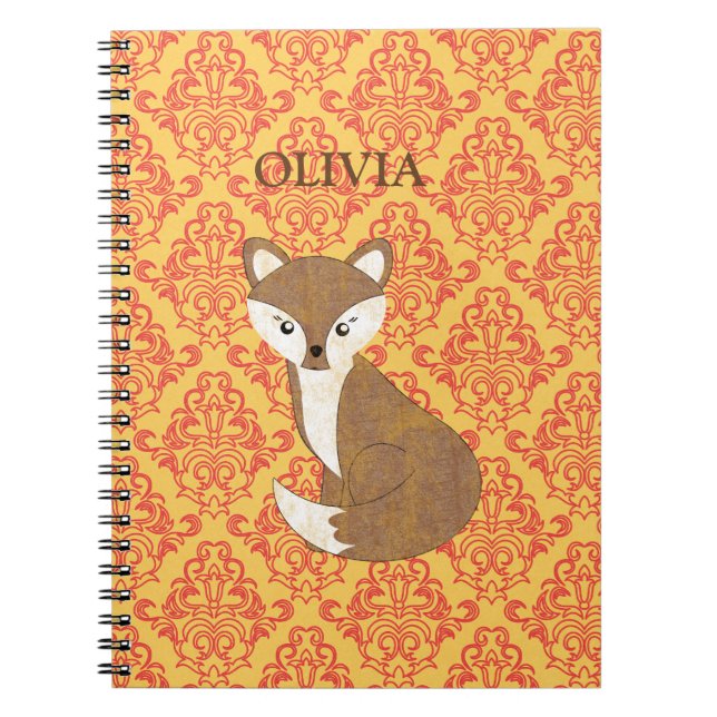 Cute Fox  on Orange Patterned Background Notebook (Front)