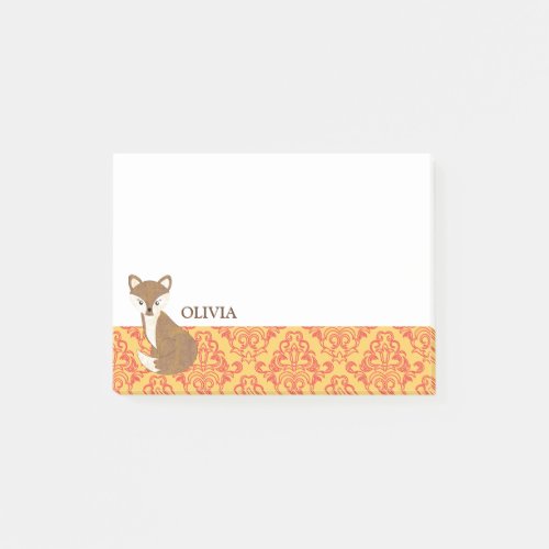 Cute Fox  on Orange Patterned Border Post_it Notes