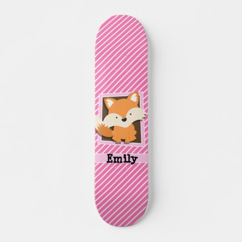 Cute Fox on Pink  White Stripes Skateboard