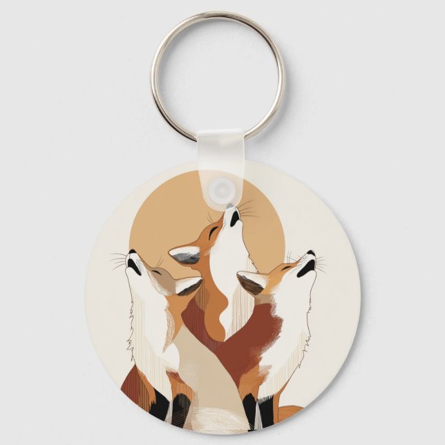 Cute Fox Pack Aesthetic Key Holder Keychain (Front)
