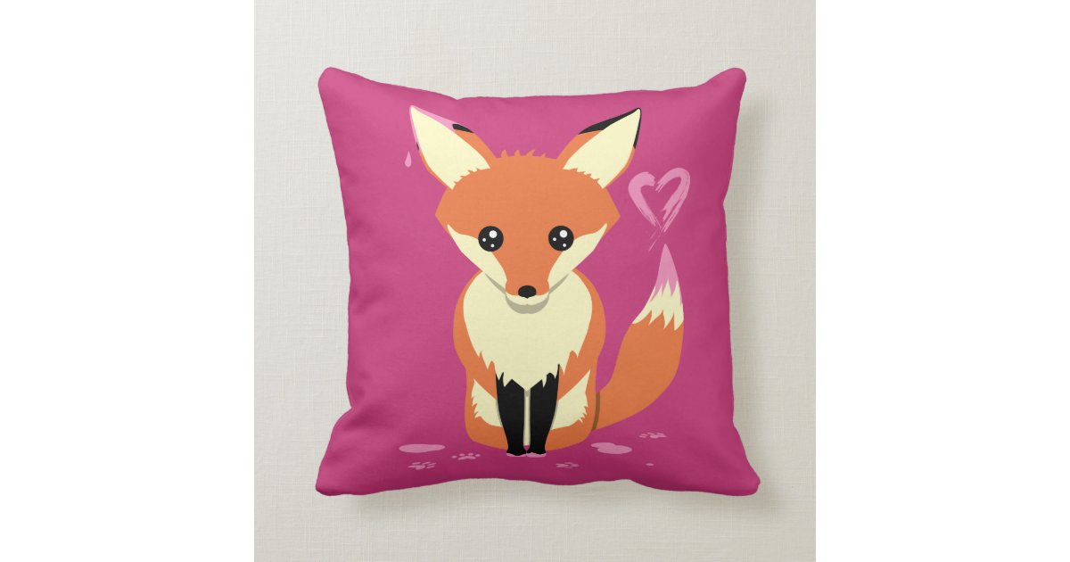 Cute Fox Painting Pink Heart Pillow Zazzle Com