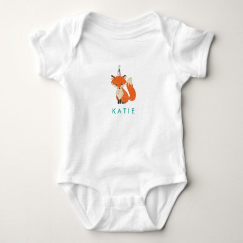 Cute Fox Party Hat Woodland Baby Bodysuit