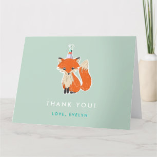 Cute Fox Party Hat Woodland Birthday Folded Thank You Card