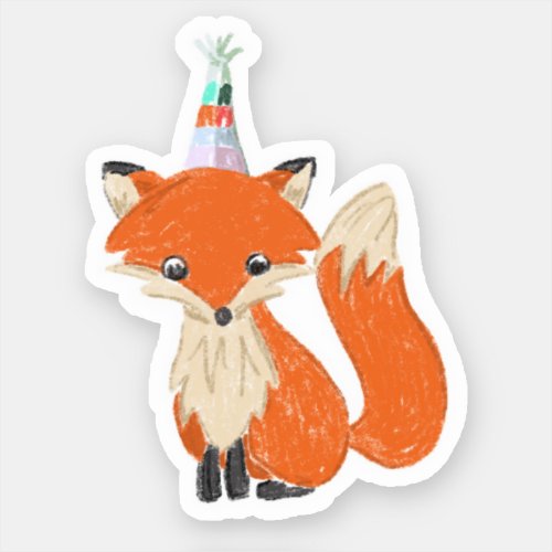 Cute Fox Party Hat Woodland Birthday Sticker
