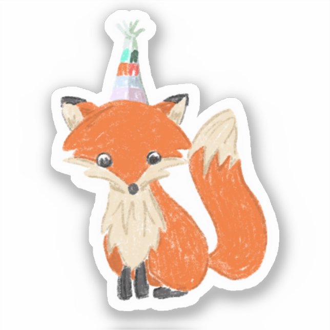 Cute Fox Party Hat Woodland Birthday Sticker (Front)
