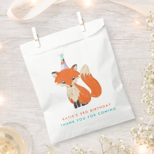 Cute Fox Party Hat Woodland Thank You Gift Favor Bag