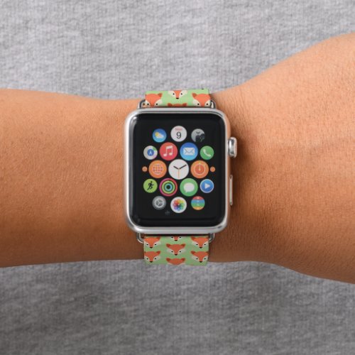 Cute Fox Pattern on Green Apple Watch Band
