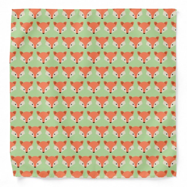 Cute Fox Pattern on Green  Bandana (Front)
