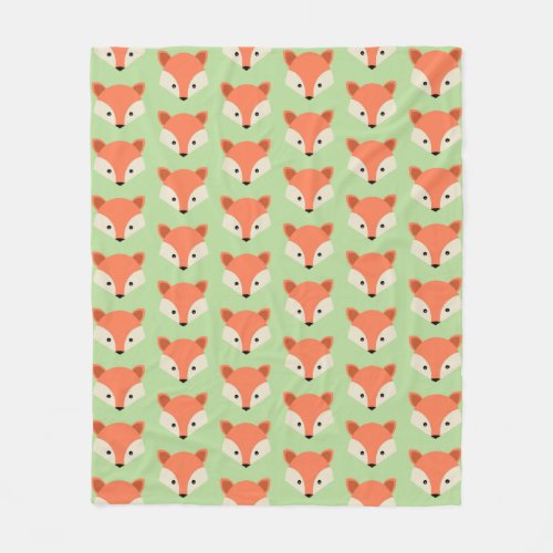 Cute Fox Pattern on Green Fleece Blanket