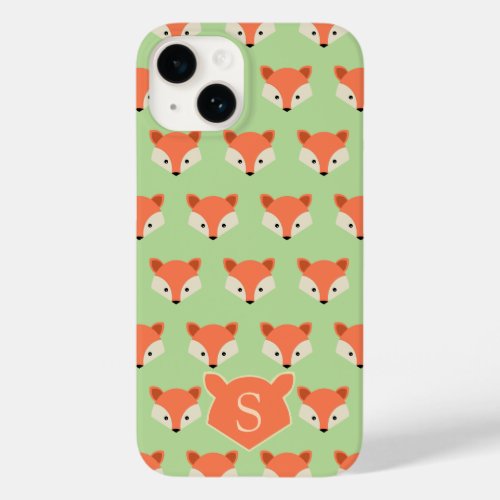 Cute Fox Pattern on Green Monogram Case_Mate iPhone 14 Case