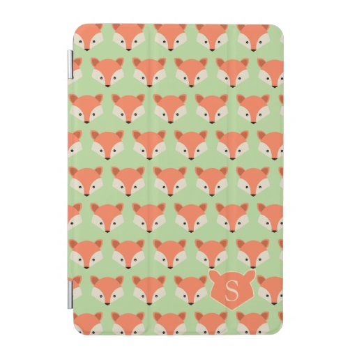 Cute Fox Pattern on Green Monogram iPad Mini Cover