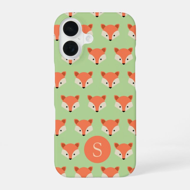 Cute Fox Pattern on Green Monogram Iphone Case (Back)