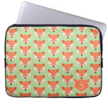 Cute Fox Pattern On Green Monogram Laptop Sleeve at Zazzle